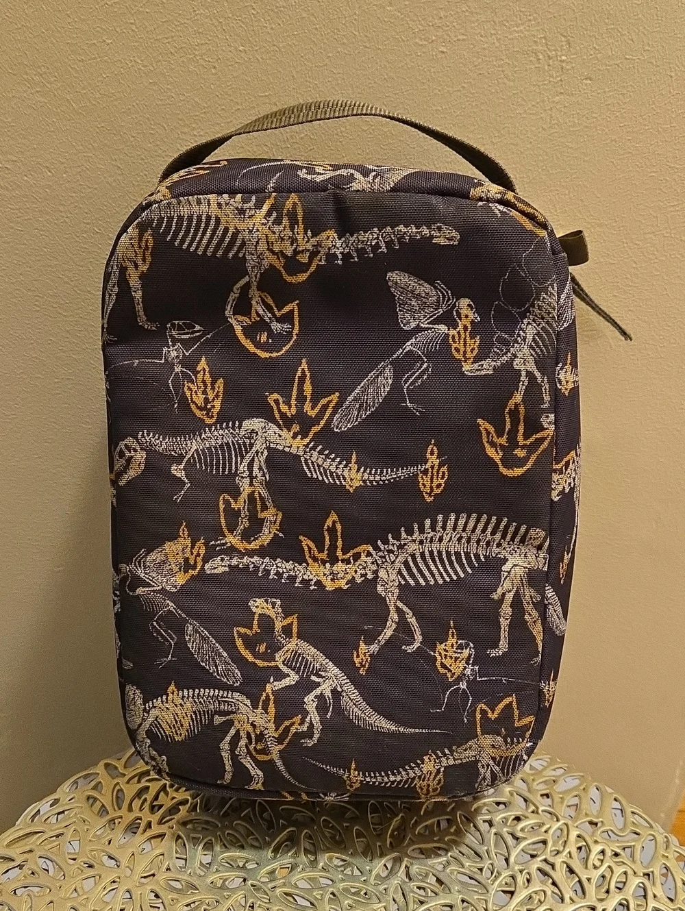 LL Bean brown dinosaur fossil print lunch bag